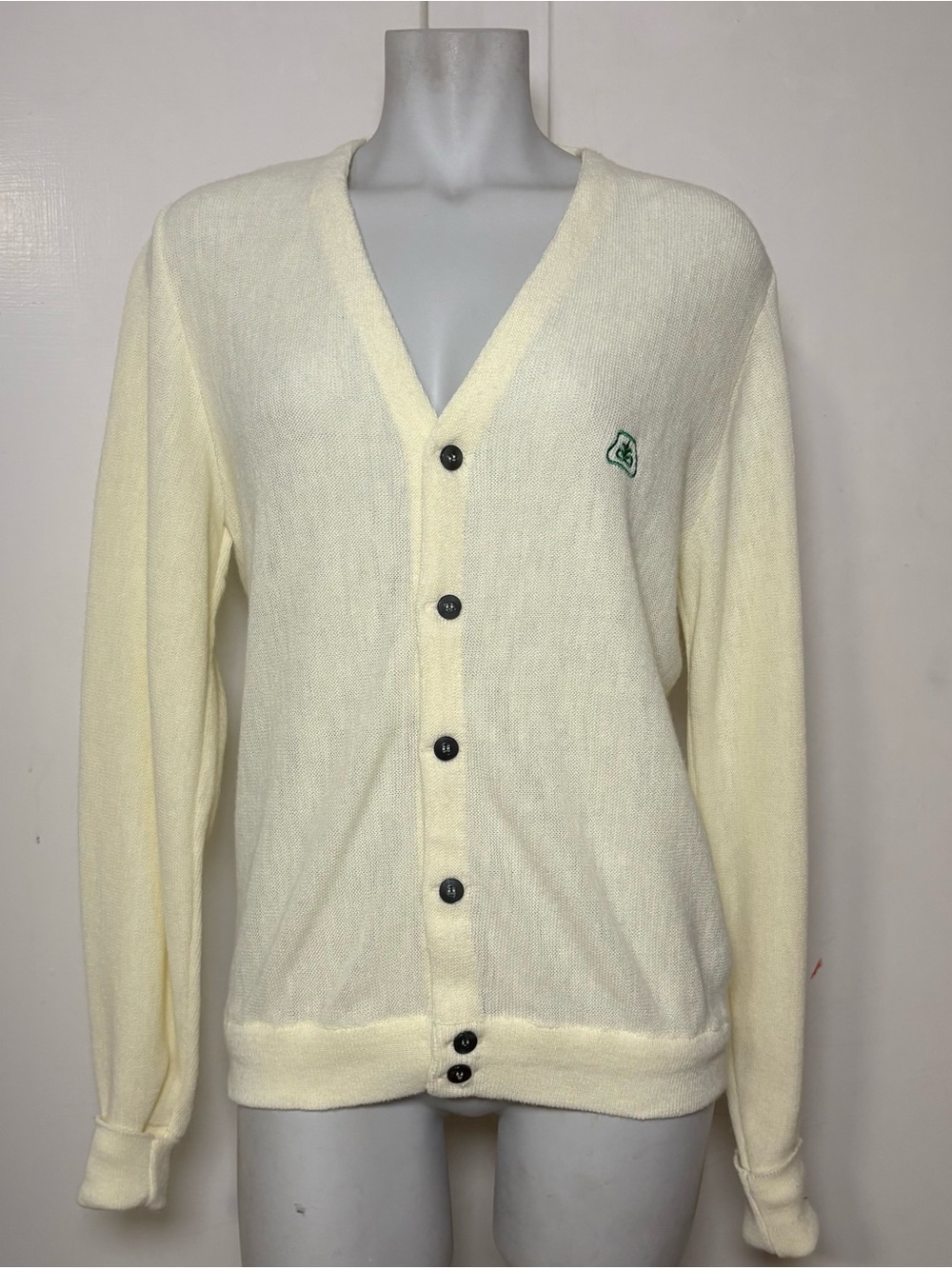 Vintage 70s Swingster Pioneer Brand Seeds Logo Cream Mens Knit Cardigan Sweater
